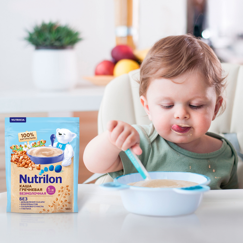 Каша гречневая NUTRILON безмолочная, с 4 месяцев, 180г, крупный план