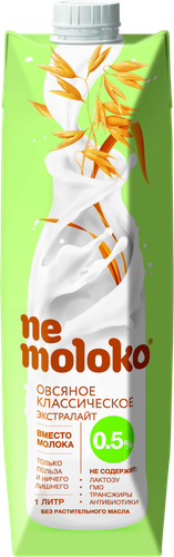Напиток овсяный NEMOLOKO Экстралайт Классический, 1000мл, детальное фото