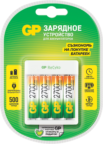 Устройство зарядное GP Е411, с 4 аккумуляторами, АА2700, фото