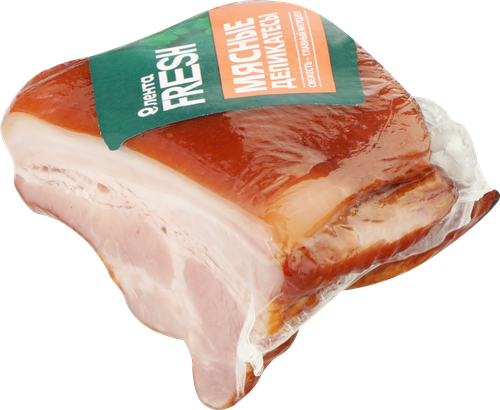 Грудинка копчено-вареная из свинины ЛЕНТА FRESH, весовая, крупный план