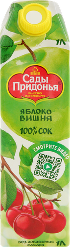 Сок САДЫ ПРИДОНЬЯ Яблоко, вишня осветленный восстановленный, 1л, изображение
