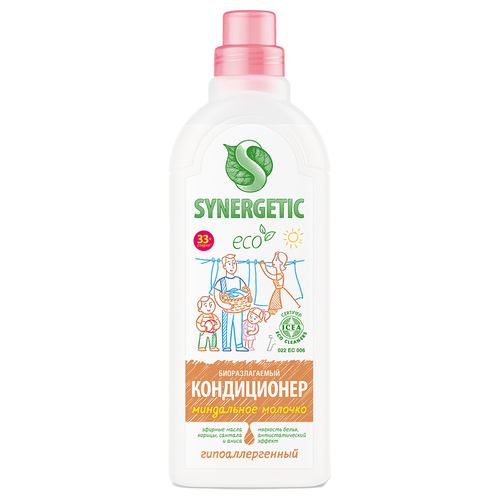 Кондиционер для белья SYNERGETIC Миндальное молочко, биоразлагаемый, 1л, фото