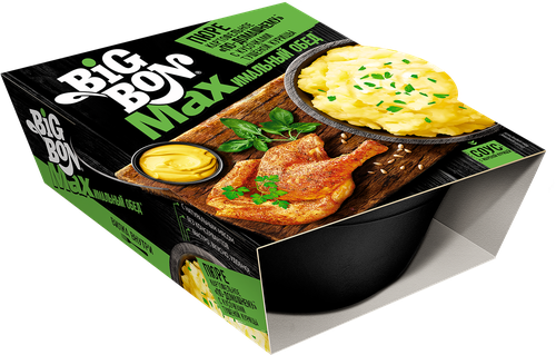 Пюре картофельное BIGBON MAXимальный обед По-домашнему, с кусочками  тушеной курицы, 110г, крупный план