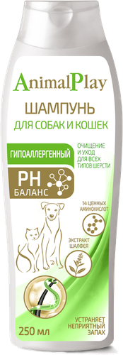 Шампунь для кошек и собак ANIMAL PLAY гипоаллергенный с аминокислотами и экстрактом шалфея, 250мл, картинка