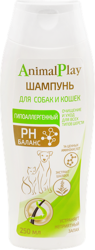 Шампунь для кошек и собак ANIMAL PLAY гипоаллергенный с аминокислотами и экстрактом шалфея, 250мл, фото