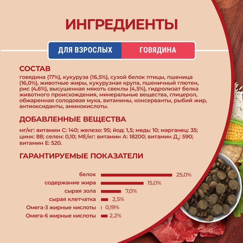 Корм сухой для взрослых собак PURINA ONE Говядина, для средних и крупных пород, 1,8кг, детальное фото