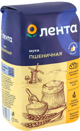 Мука пшеничная ЛЕНТА высший сорт, 2кг, вид