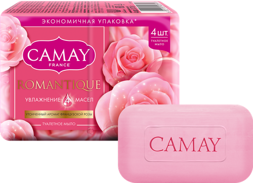 Туалетное мыло CAMAY Romantique с ароматом алых роз 4x75г, детальное фото