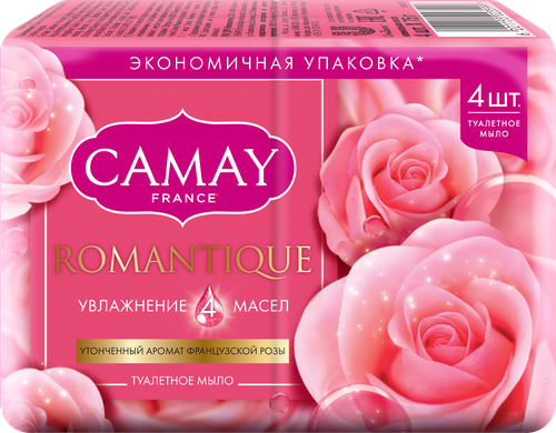 Туалетное мыло CAMAY Romantique с ароматом алых роз 4x75г, фото