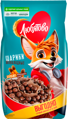 Готовый завтрак ЛЮБЯТОВО Шарики шоколадные, 500г, крупный план