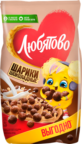 Готовый завтрак ЛЮБЯТОВО Шарики шоколадные, 500г, крупный план