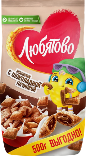 Готовый завтрак ЛЮБЯТОВО Подушечки с шоколадной начинкой, 500г, изображение