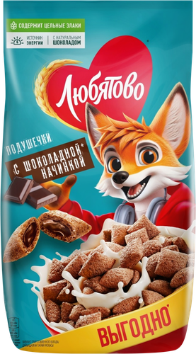 Готовый завтрак ЛЮБЯТОВО Подушечки с шоколадной начинкой, 500г, фото