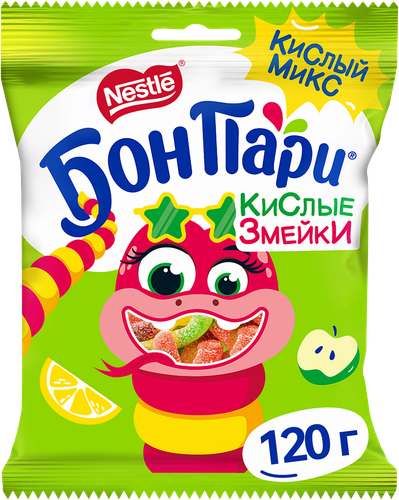 Мармелад жевательный БОН ПАРИ Кислые змейки, 120г, фото