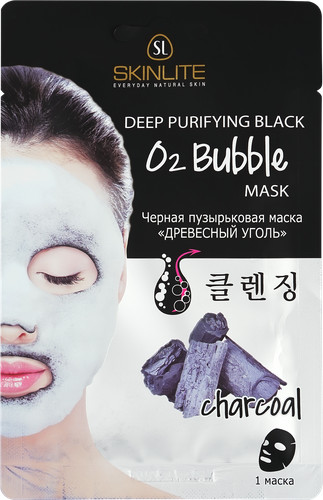 Маска для лица SKINLITE Древесный уголь, очищающая, черная, 20г, картинка