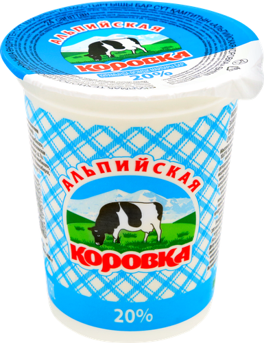 Продукт молокосодержащий АЛЬПИЙСКАЯ КОРОВКА произведенный по технологии сметаны 20%, с змж, 400г, детальное фото