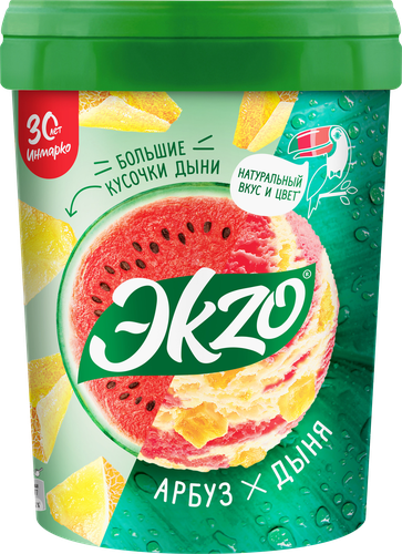 Мороженое ЭKZO Арбуз, дыня молочное, без змж, ведро, 520г, фотография