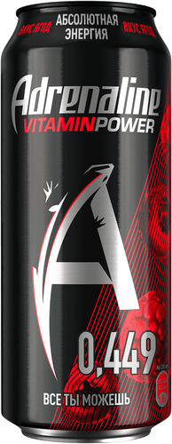 Напиток энергетический ADRENALINE Juicy Ягодная энергия газированный, 0.449л, крупный план