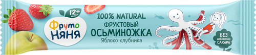 Фруктовые кусочки ФРУТОНЯНЯ Осьминожка Яблоко-клубника, с 12 месяцев,  16г, картинка