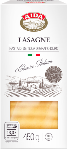 Макароны AIDA Lasagne Лазанья из твердых сортов пшеницы, 450г, вид