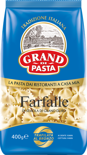 Макароны GRAND DI PASTA Farfalle Бантики высший сорт, 400г, фото