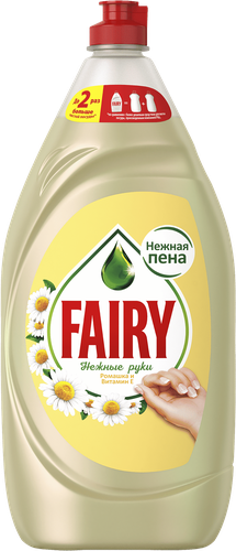 Средство для мытья посуды FAIRY Нежные руки Ромашка и витамин Е, 1.35л, крупный план