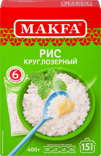 Рис круглозерный MAKFA шлифованный, в пакетиках, 400г, фотография