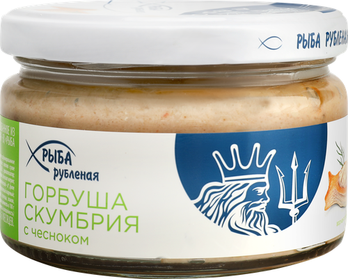 Горбуша-скумбрия ЕВРОПРОМ с чесноком рубленая, 180г, крупный план