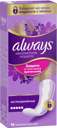 Прокладки ежедневные ALWAYS Незаметная защита Экстраудлиненные, ароматизированные, 18шт, вид