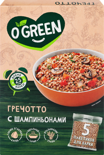 Гречотто O'GREEN с шампиньонами, в пакетиках, 5х80г, детальное фото