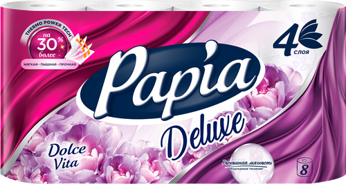 Бумага туалетная PAPIA Deluxe Dolce Vita 4-слоя, ароматизированная, 8шт, изображение