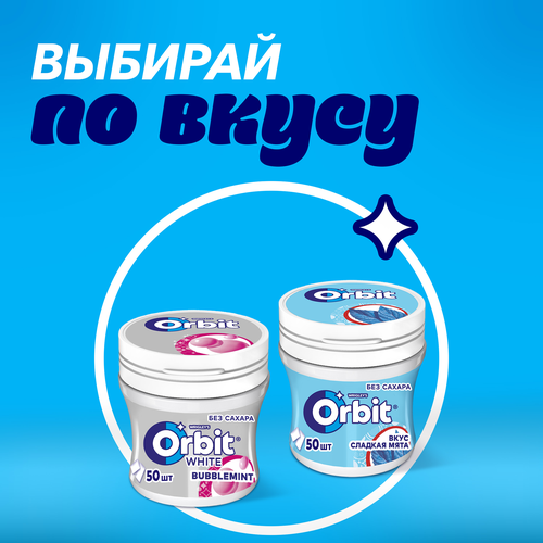 Жевательная резинка ORBIT Белоснежный, банка, 68г, крупный план