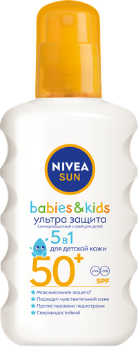 Спрей солнцезащитный детский NIVEA Sun Ультра защита, для чувствительной кожи SPF50+, 200мл, детальное фото