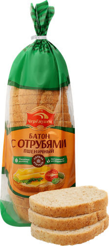 Батон ЧЕРЕМУШКИ с пшеничными отрубями, высший сорт, в нарезке, 350г, детальное фото