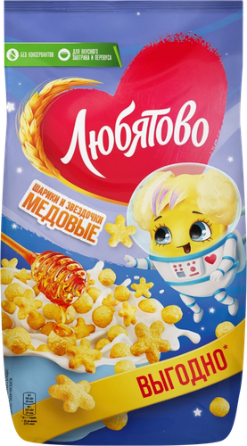 Готовый завтрак ЛЮБЯТОВО Медовые шарики и звездочки, 420г, фотография
