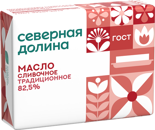 Масло сливочное СЕВЕРНАЯ ДОЛИНА Традиционное 82,5%, без змж, 180г, крупный план
