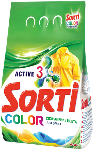 Стиральный порошок SORTI Color, автомат, 6кг, крупный план