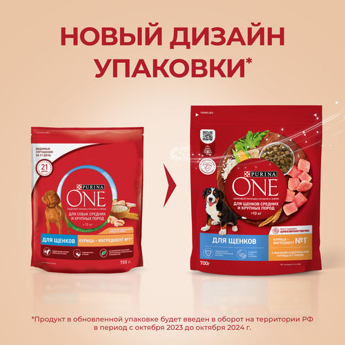 Корм сухой для щенков PURINA ONE для средних и крупных пород, с курицей и рисом, 700г, детальное фото