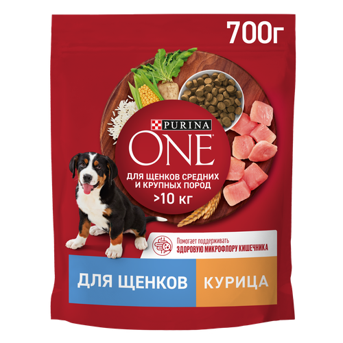 Корм сухой для щенков PURINA ONE для средних и крупных пород, с курицей и рисом, 700г, вид