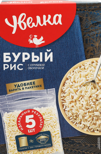 Рис бурый УВЕЛКА в пакетиках, 5х80г, вид