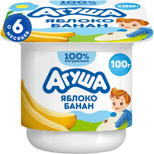 Творог детский АГУША Яблоко, банан фруктовый 3,9%, с 6 месяцев, без змж, 100г, детальное фото