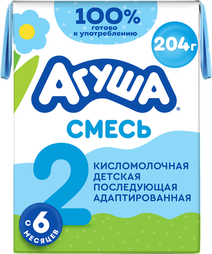 Смесь кисломолочная детская АГУША 2 3,4%, с 6 месяцев, без змж, 204г, фото