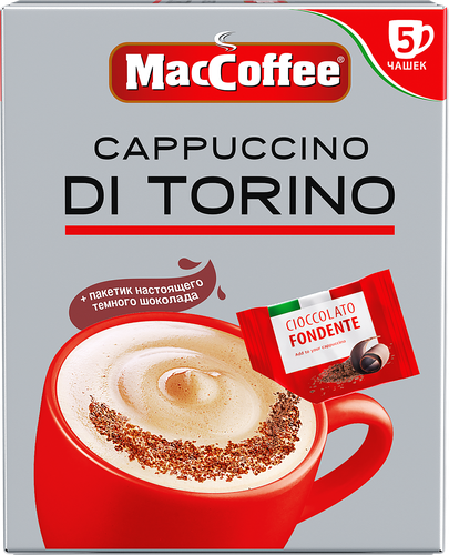 Напиток кофейный растворимый MACCOFFEE Капучино Диторино с темным шоколадом 3в1, 5пак, детальное фото
