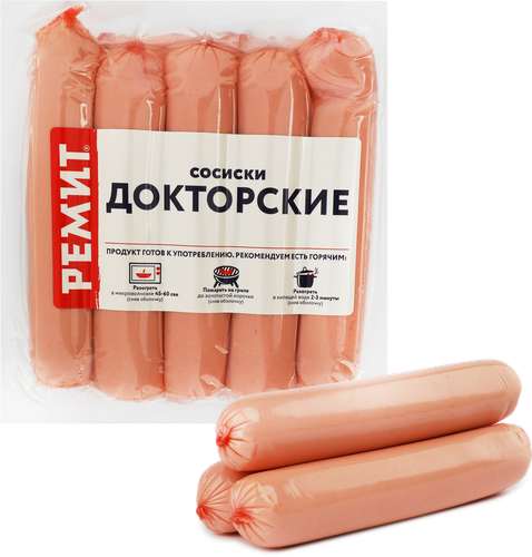 Сосиски РЕМИТ Докторские, 480г, вид
