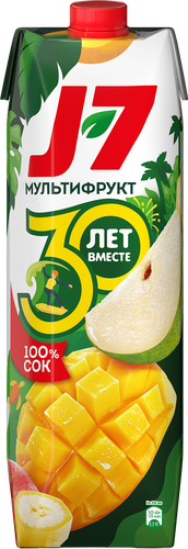 Сок J7 Мультифруктовый с мякотью, без сахара, 0.97л, крупный план