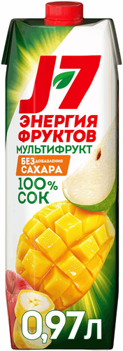 Сок J7 Мультифруктовый с мякотью, без сахара, 0.97л, фото