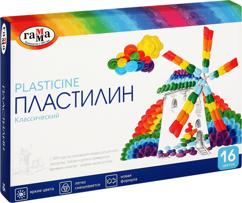 Пластилин ГАММА Классический, 16 цветов, Арт. 281034, 320г, детальное фото