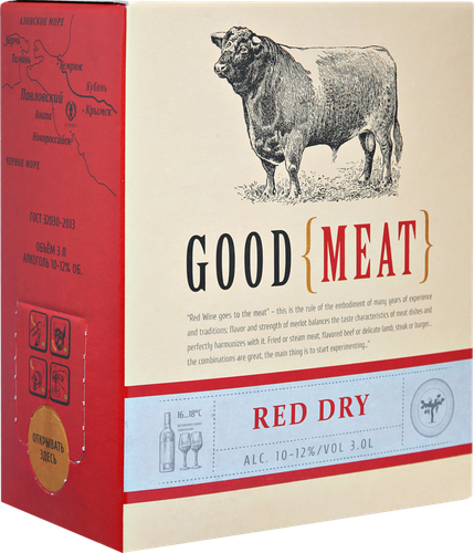 Вино GOOD MEAT ординарное красное сухое, 3л, крупный план