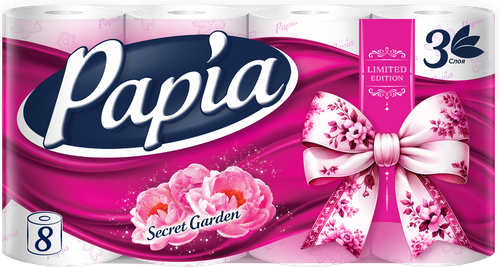 Бумага туалетная PAPIA Secret Garden 3-слоя, 8шт, фотография