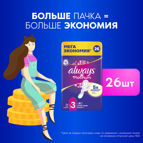 Прокладки ALWAYS Platinum Супер Плюс с крылышками, 26шт, детальное фото